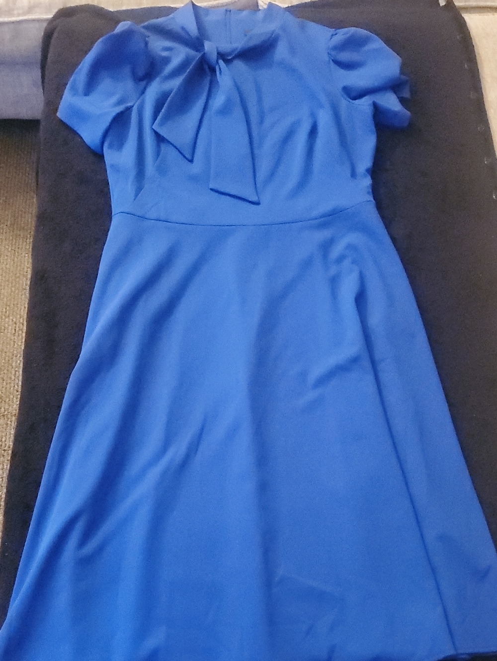 Blue Bow-Accent Short Sleeve Dress
